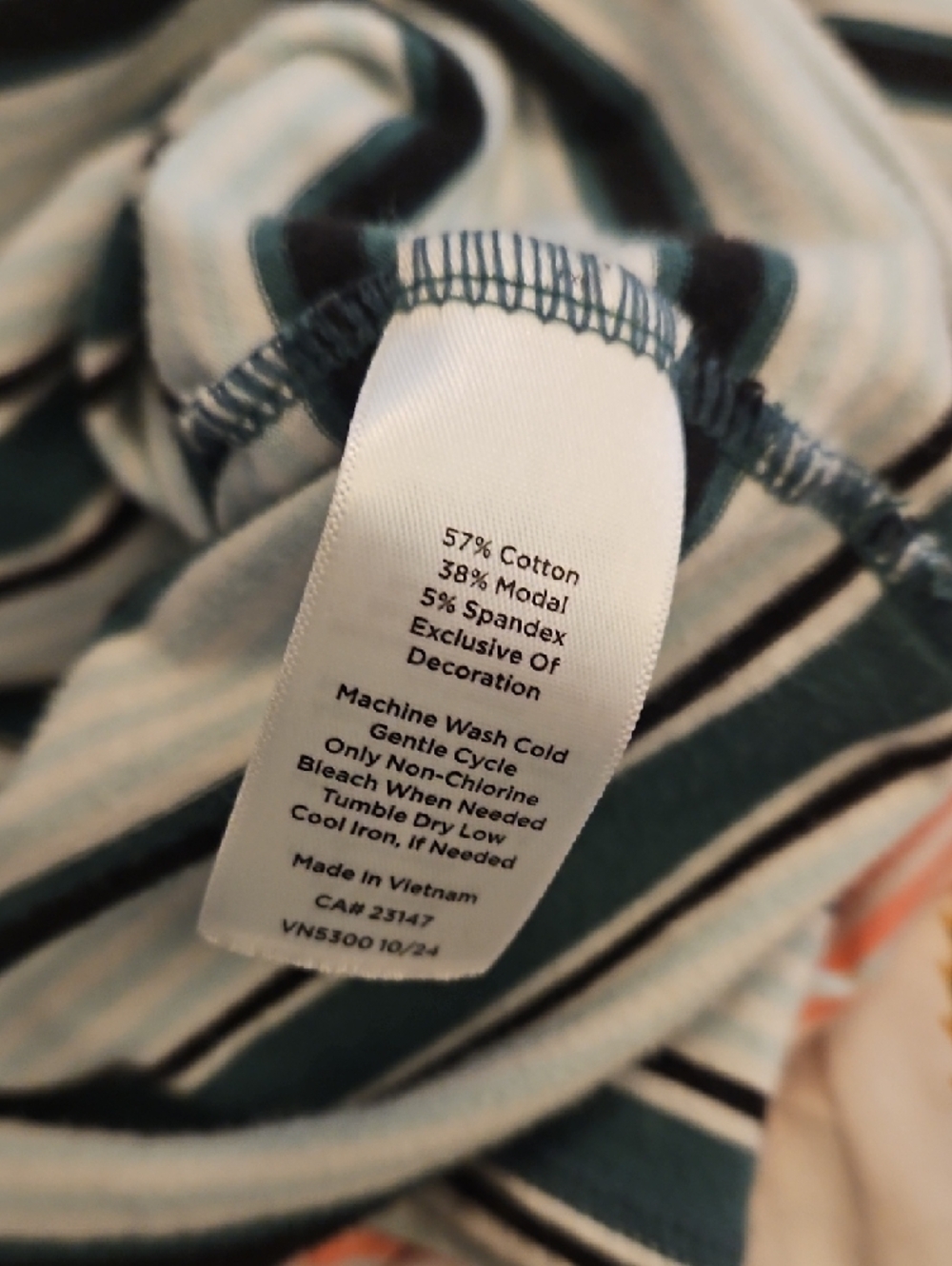 T By Talbots Black, White & Green Striped Tie-Front Long Sleeve Tee - Picture 4 of 4